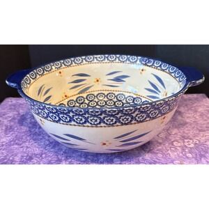 Temptations By Tara Old World Blue Floral Serving‎ Bowl 3 Quart Handles